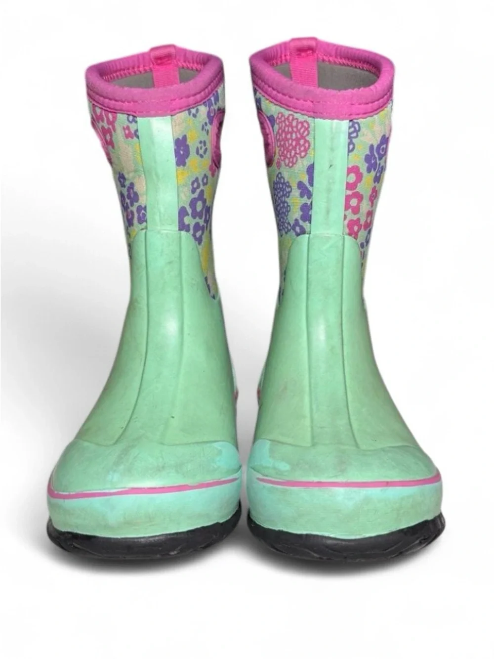 BOGS Mint Green Pink Floral Insulated Waterproof Rain Snow Boots -30°F Youth 1